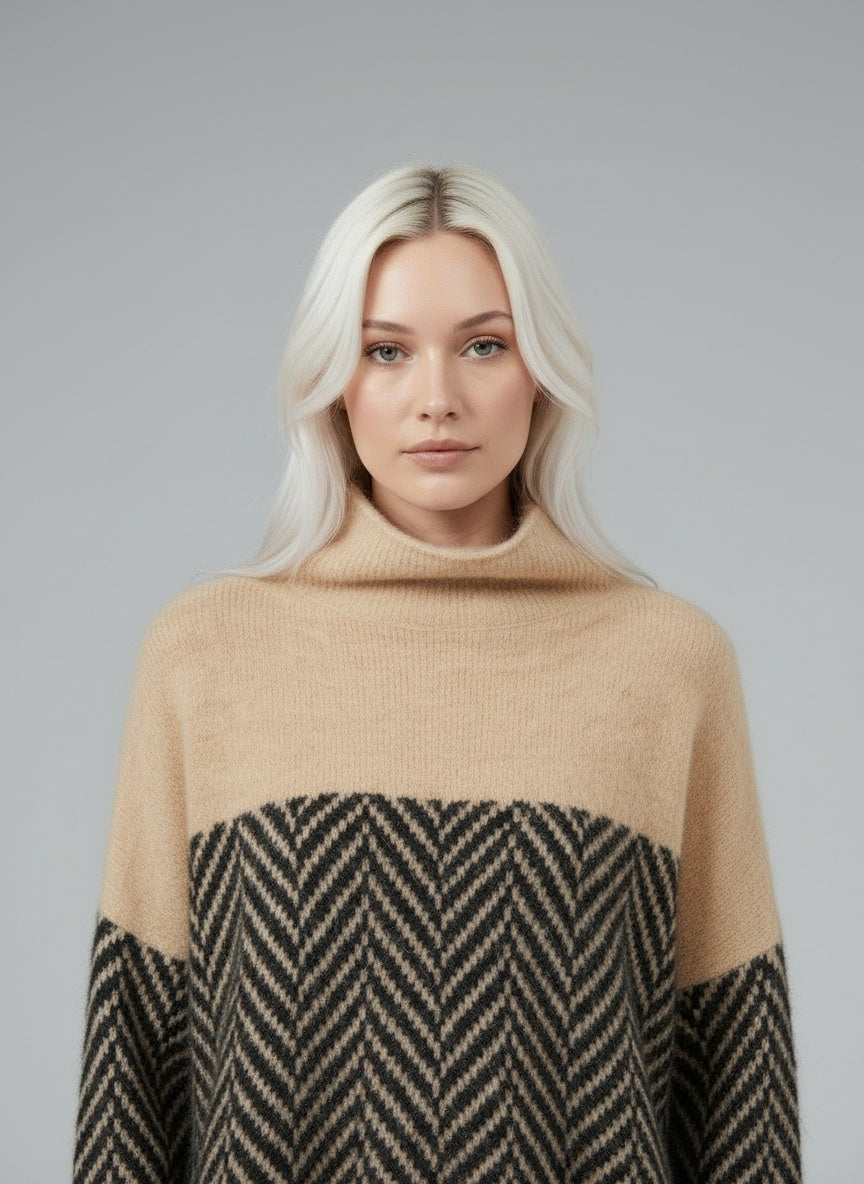 Close-up of the model wearing ADELIE | Premium Rollkragen aus edlem Strick