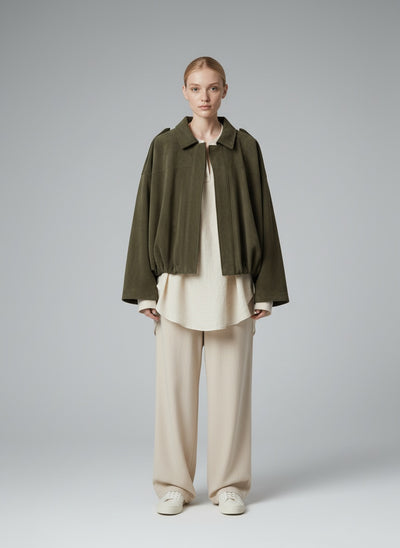 Full body view of the model wearing Isabella | Bomberjacke