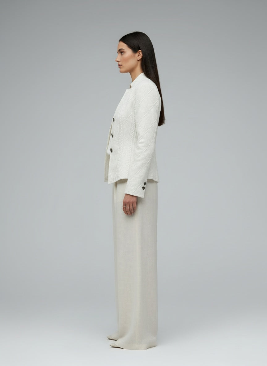 Side profile of the model wearing Olivia | Blazer mit eleganten Details