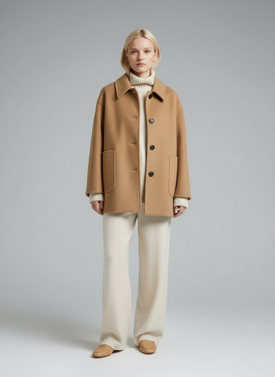 Full body view of the model wearing Serena | Oversized Mantel