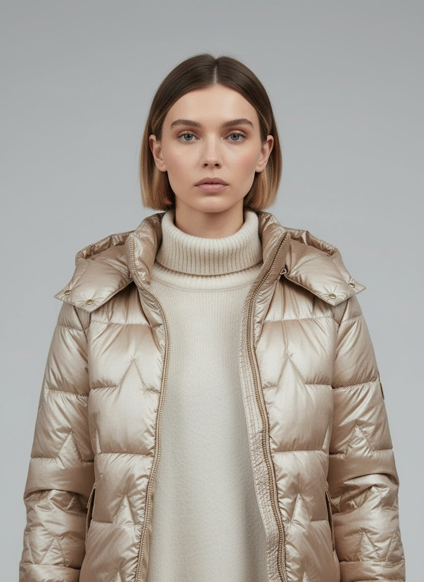 Close-up of the model wearing Moriva™ | Gepolsterte Winterjacke