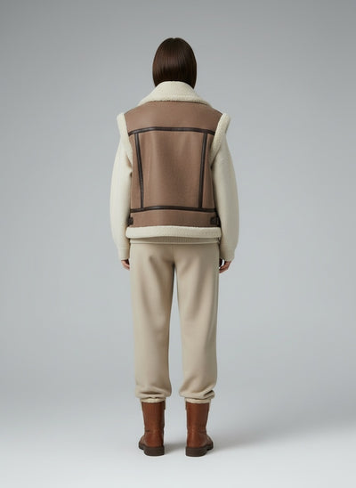 Back pose of the model wearing Evi | Herbst Teddy Weste