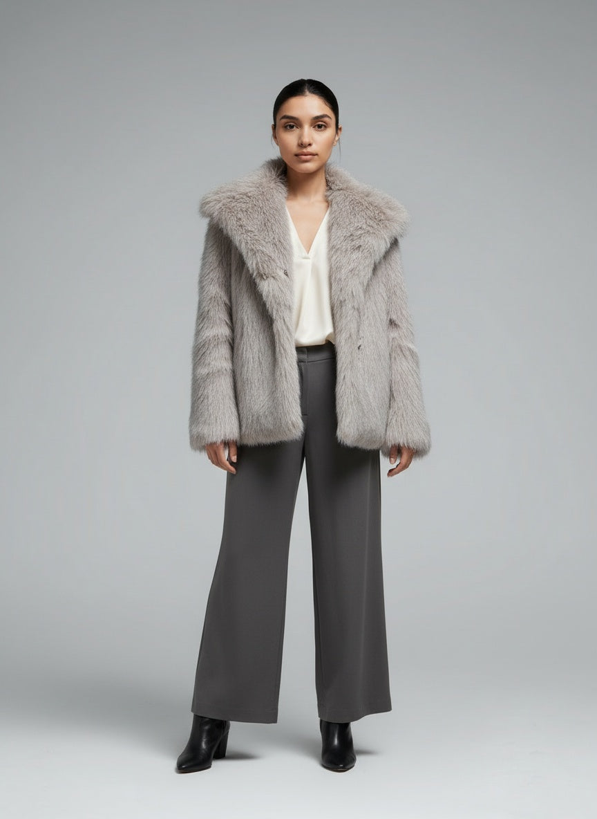 Full body view of the model wearing Tysa Kunstpelzjacke