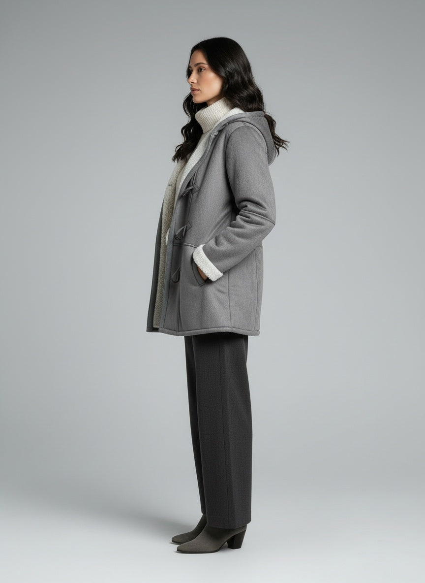 Side profile of the model wearing Claire™ | Wintermantel mit Fleece-Futter