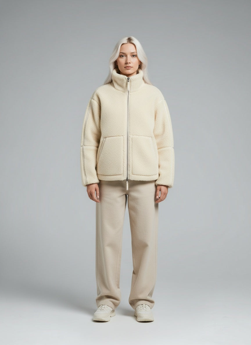 Full body view of the model wearing Mirella | Teddy Fleece Jacke