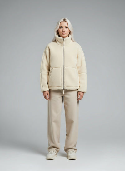 Full body view of the model wearing Mirella | Teddy Fleece Jacke