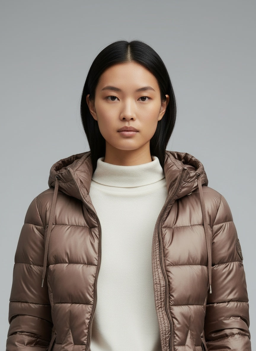 Close-up of the model wearing Moriva - Herbstjacke Damen mit Kapuze