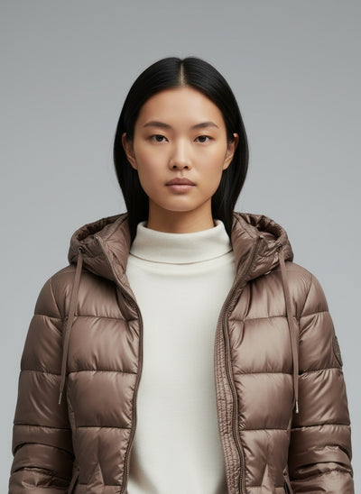 Close-up of the model wearing Moriva - Herbstjacke Damen mit Kapuze