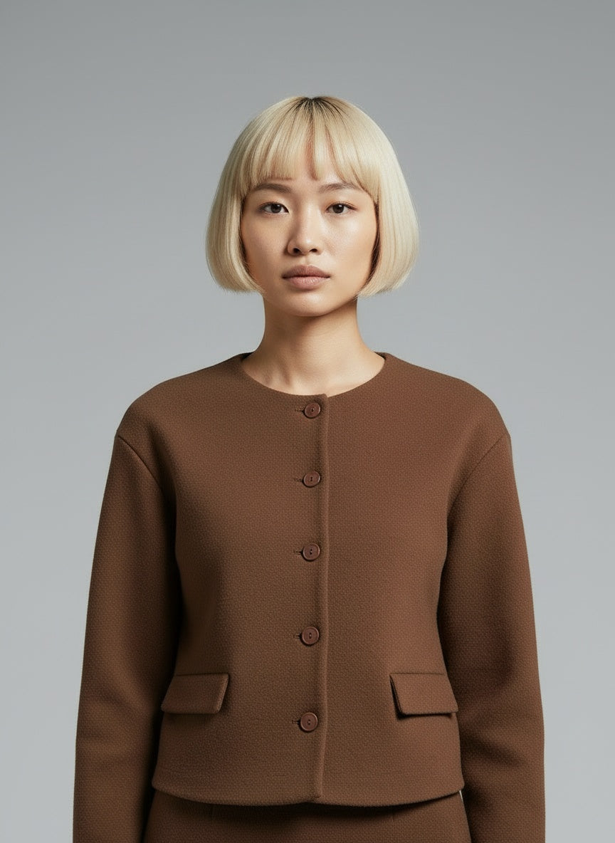 Close-up of the model wearing MOCHA AMÉLIE™-SET