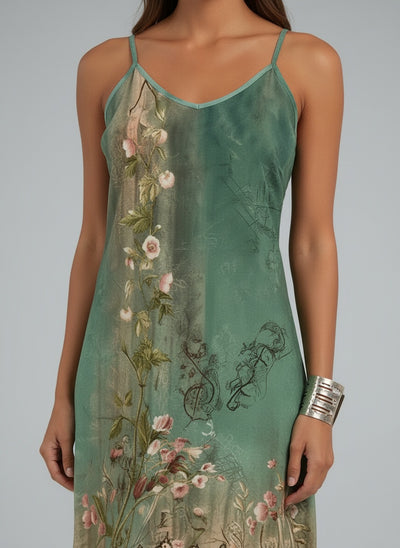 Detail shot of Ärmelloses Kleid mit Blumenmuster und doppelten Trägern