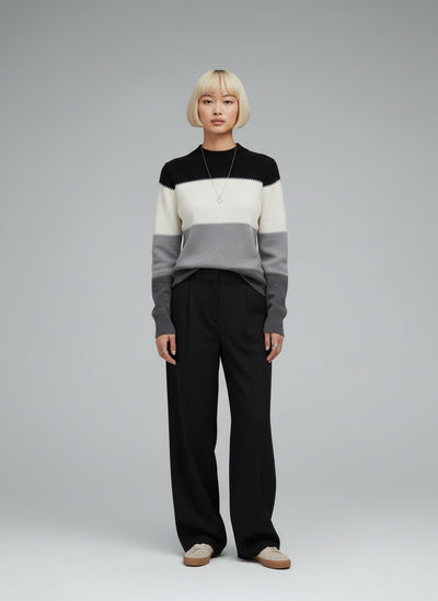 Full body view of the model wearing Elina | Leger und Eleganter Pullover