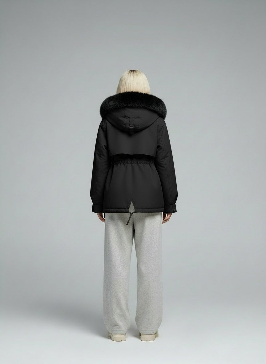 Back pose of the model wearing Marlen™ | Eleganter Wintermantel