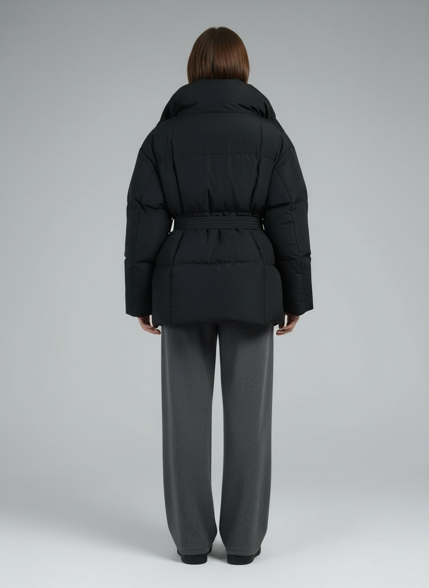 Back pose of the model wearing Elina™ | Gesteppte Kurzjacke mit Taillengürtel