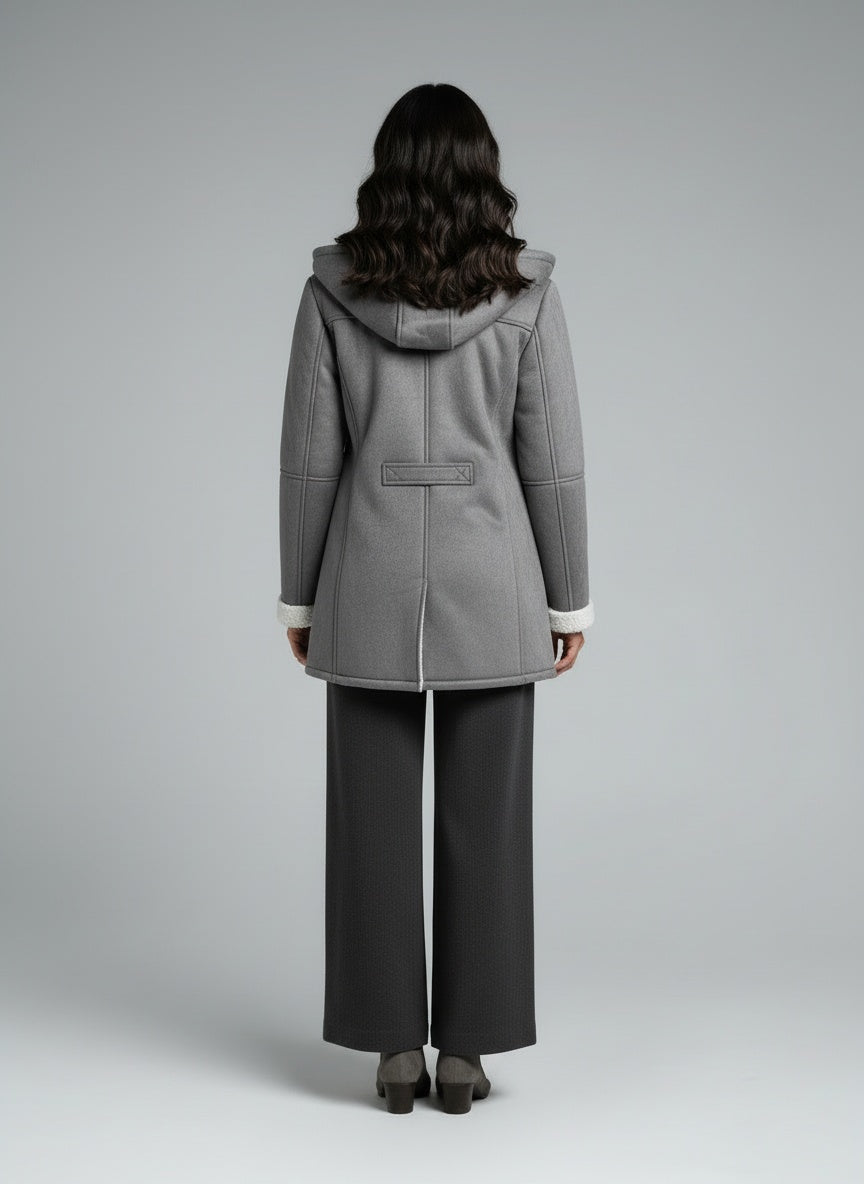 Back pose of the model wearing Claire™ | Wintermantel mit Fleece-Futter
