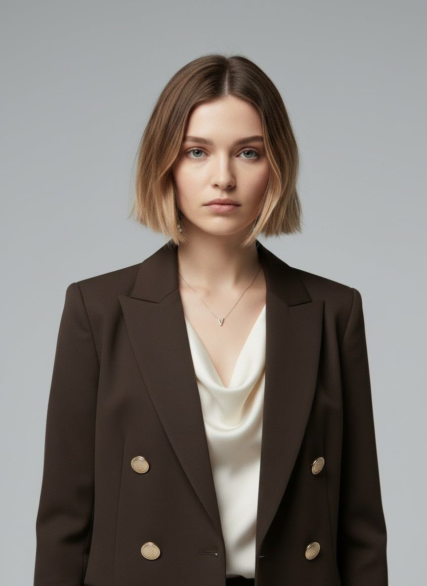 Close-up of the model wearing Esmée - 2-teiliges Classic Set