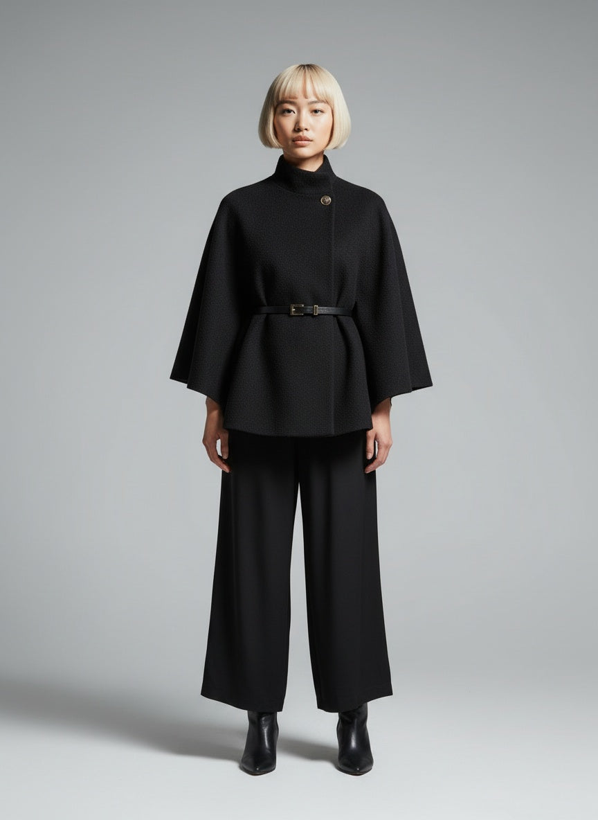 Full body view of the model wearing Annalena™ | Mantel mit Gürtel