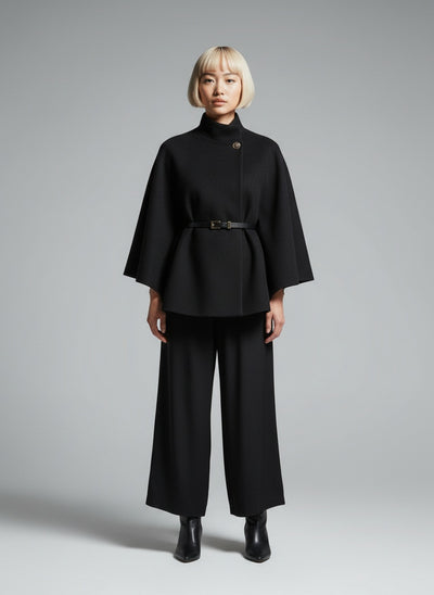 Full body view of the model wearing Annalena™ | Mantel mit Gürtel