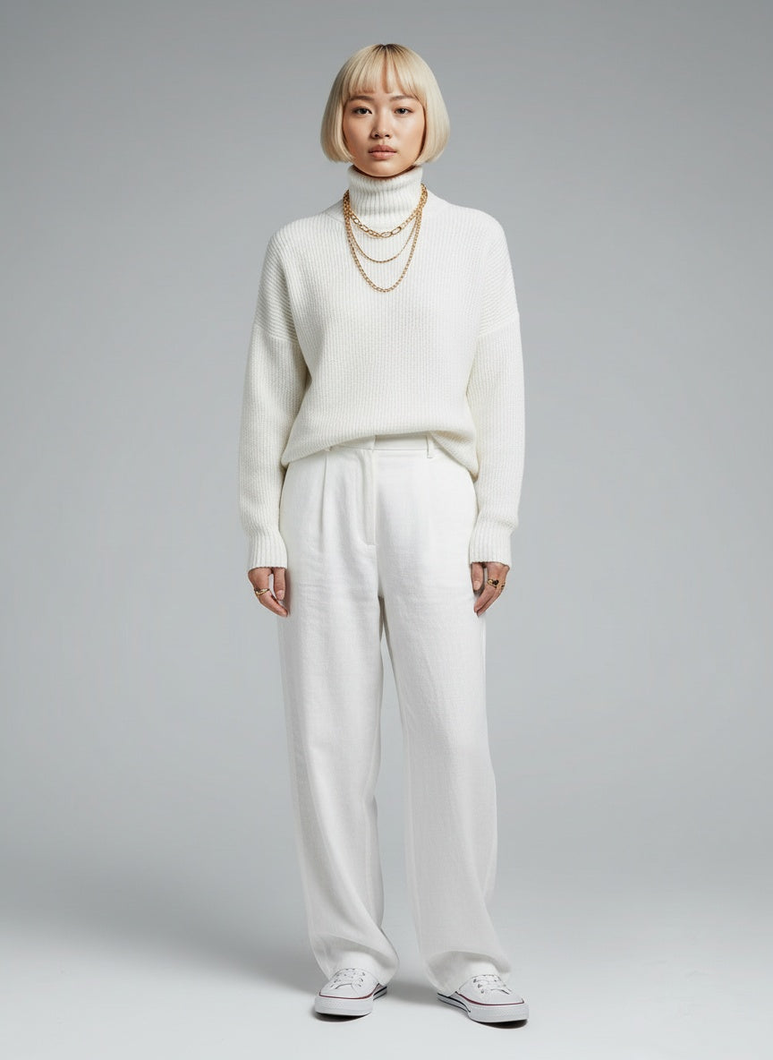 Full body view of the model wearing Yvonne™ | Eleganter und warmer Pullover