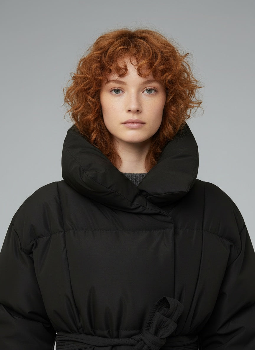 Close-up of the model wearing Kerry Puffer Jacke