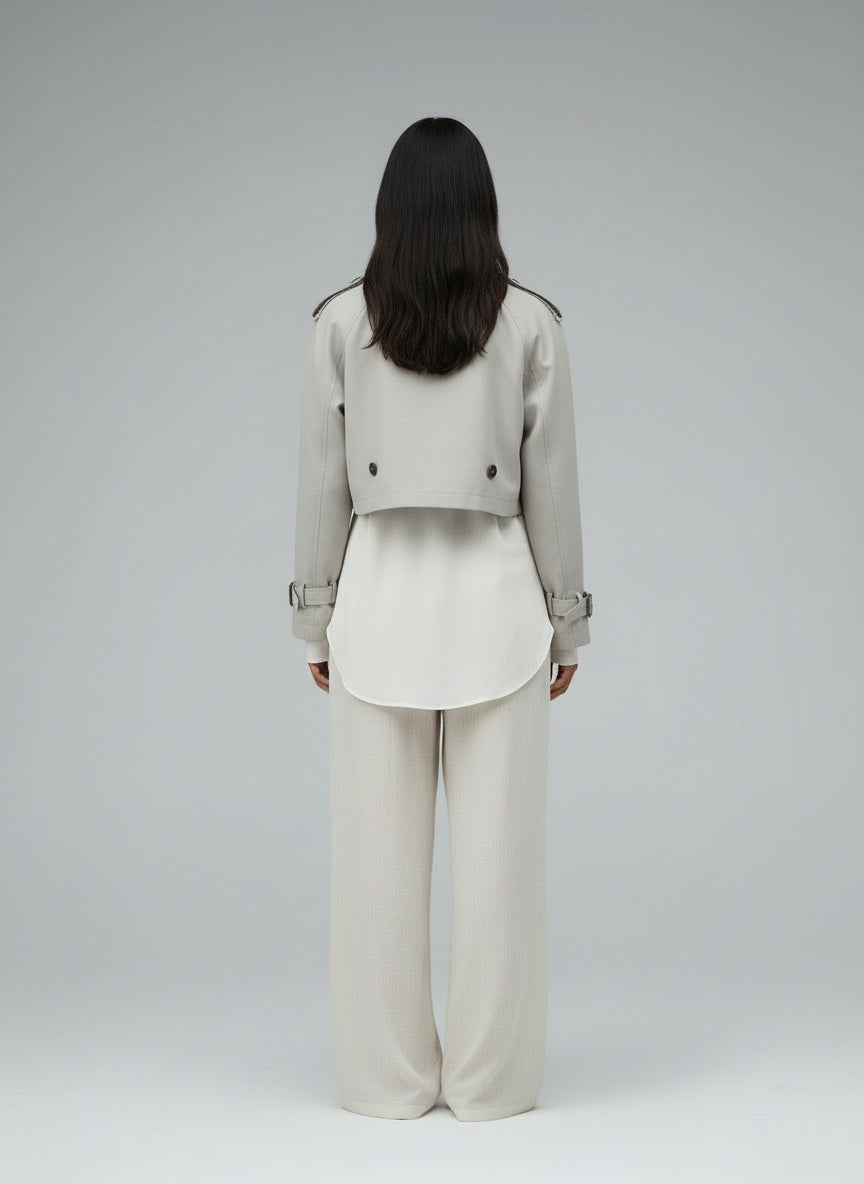 Back pose of the model wearing City Sleek | Stadtrischer Trenchcoat