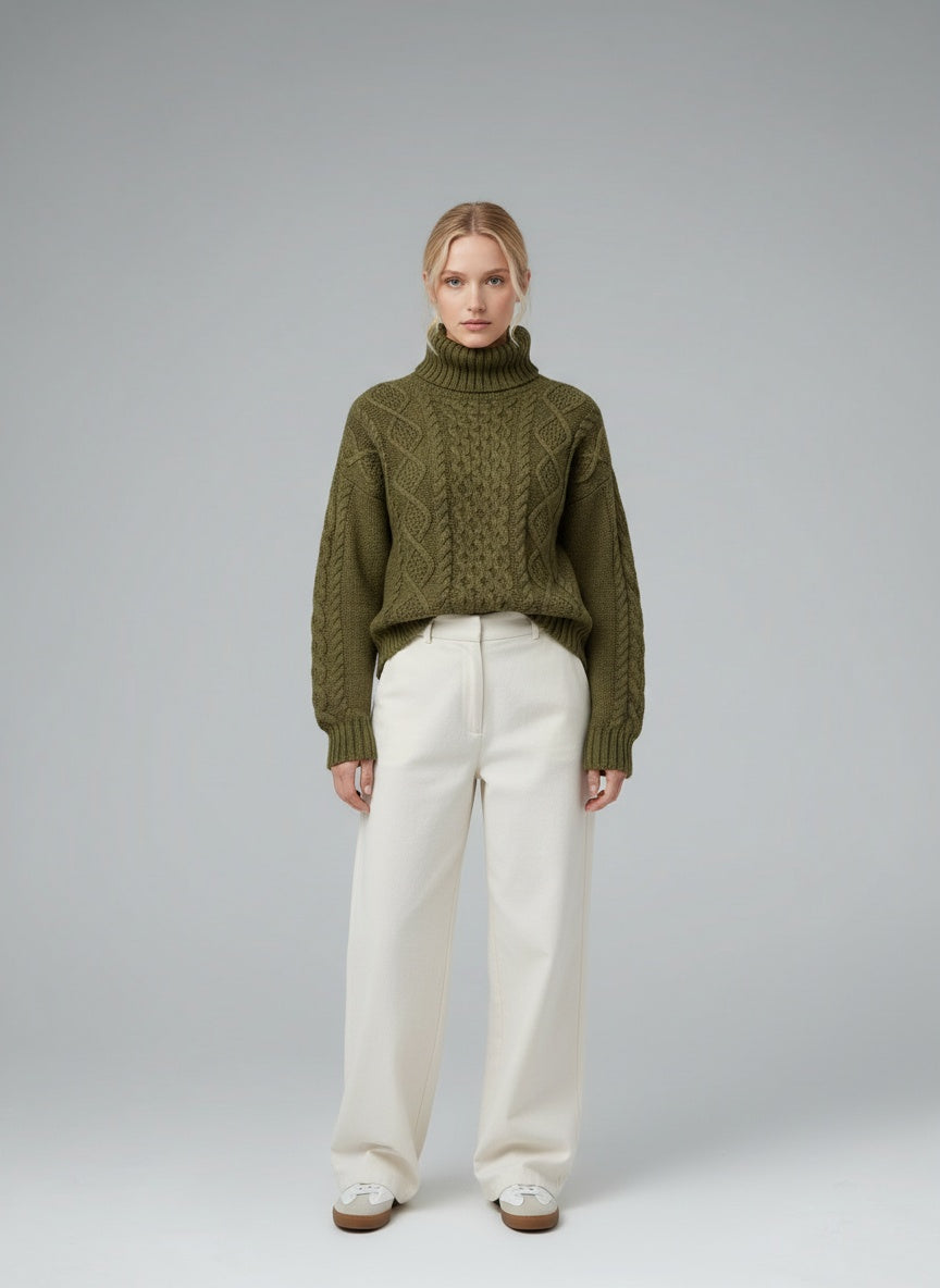 Full body view of the model wearing Sophie | Eleganter Rollkragenpullover