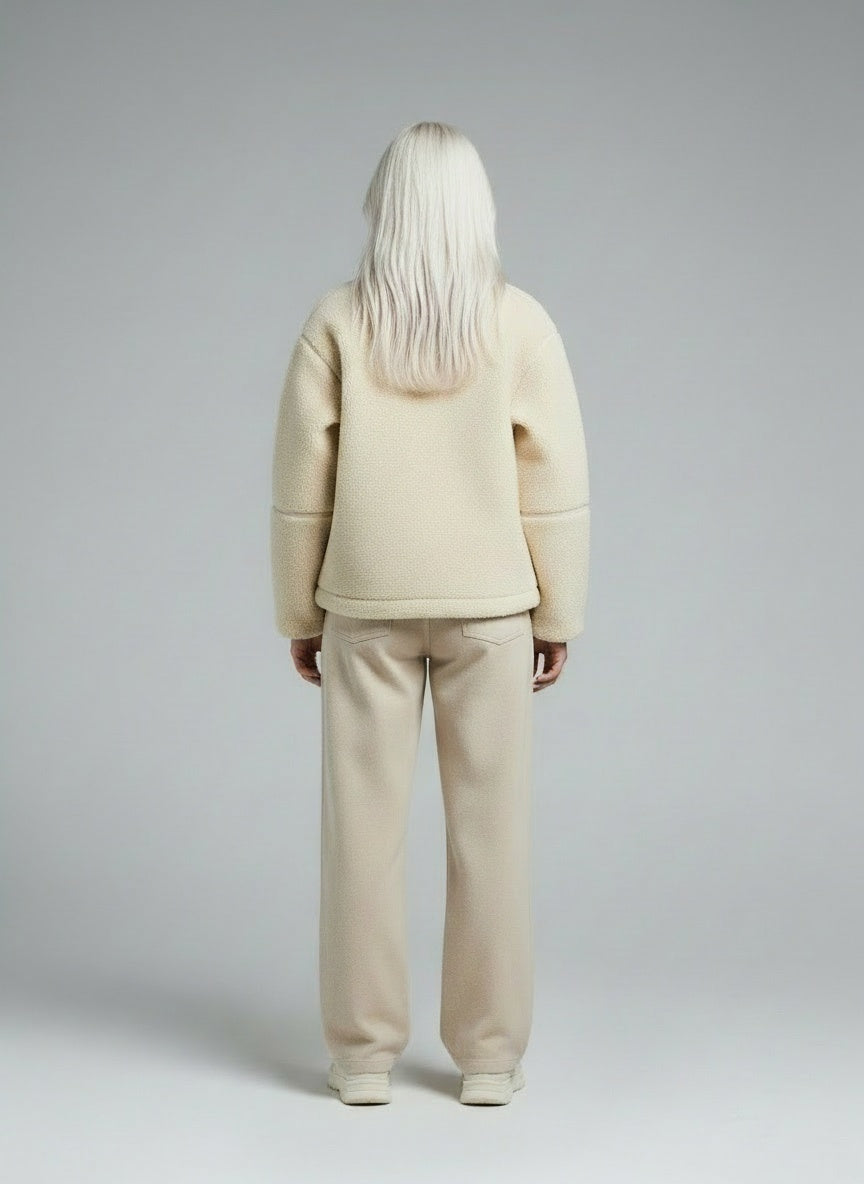 Back pose of the model wearing Mirella | Teddy Fleece Jacke