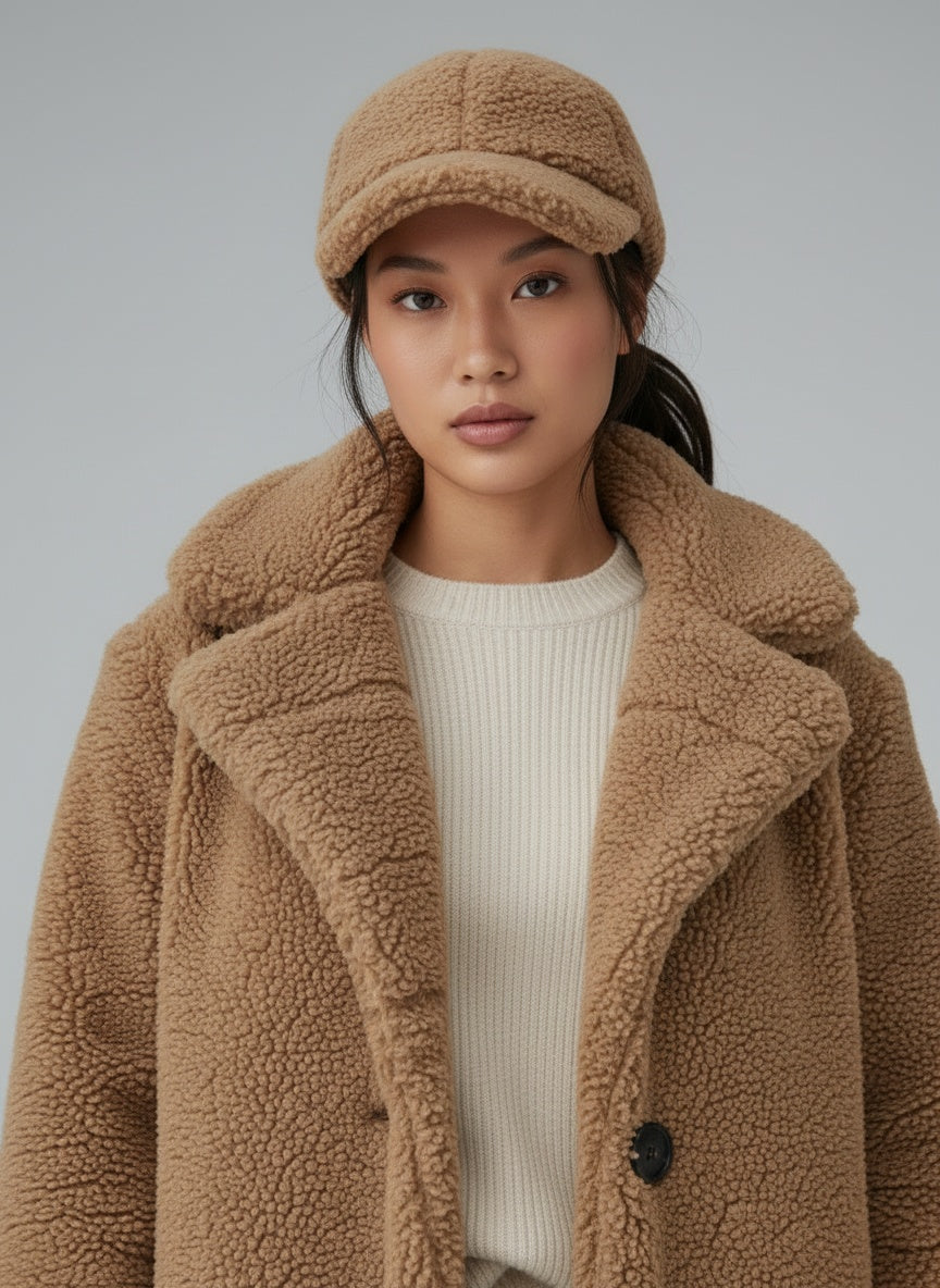 Close-up of the model wearing Jessica - Teddy Jacke