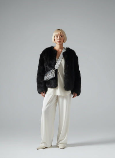 Full body view of the model wearing Amelie™ | Kunstpelzmantel