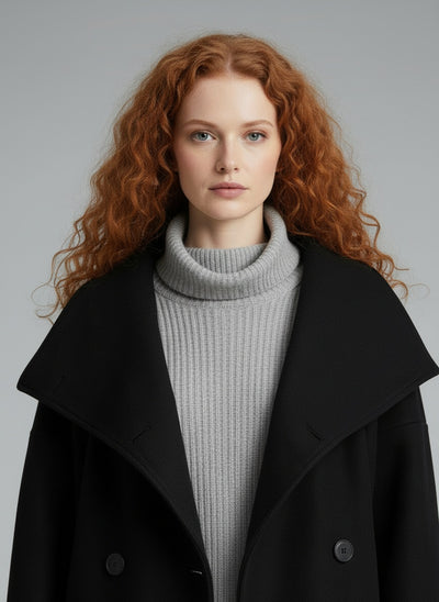 Close-up of the model wearing JADE | Herbstmantel