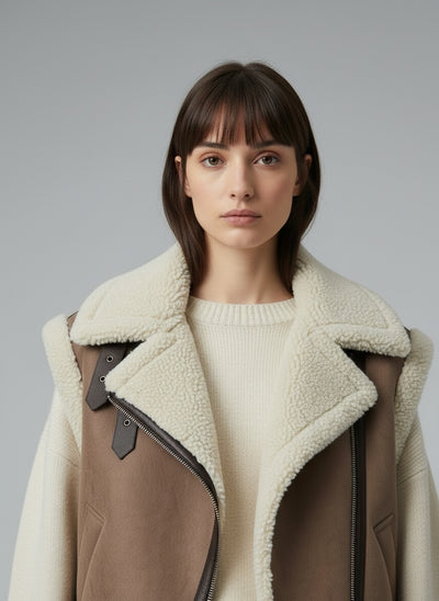 Close-up of the model wearing Evi | Herbst Teddy Weste