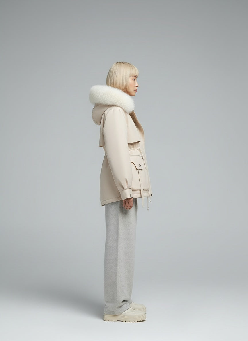 Side profile of the model wearing Marlen™ | Eleganter Wintermantel