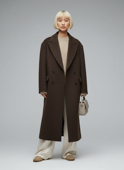 Full body view of the model wearing Lauren Mantel