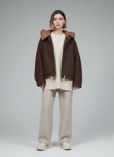 Full body view of the model wearing Alena Jacke