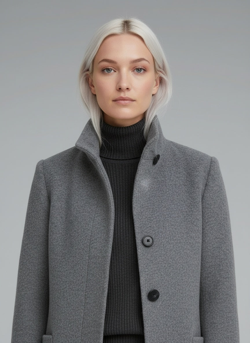 Close-up of the model wearing Stella™ | Damenjacke mit Stehkragen