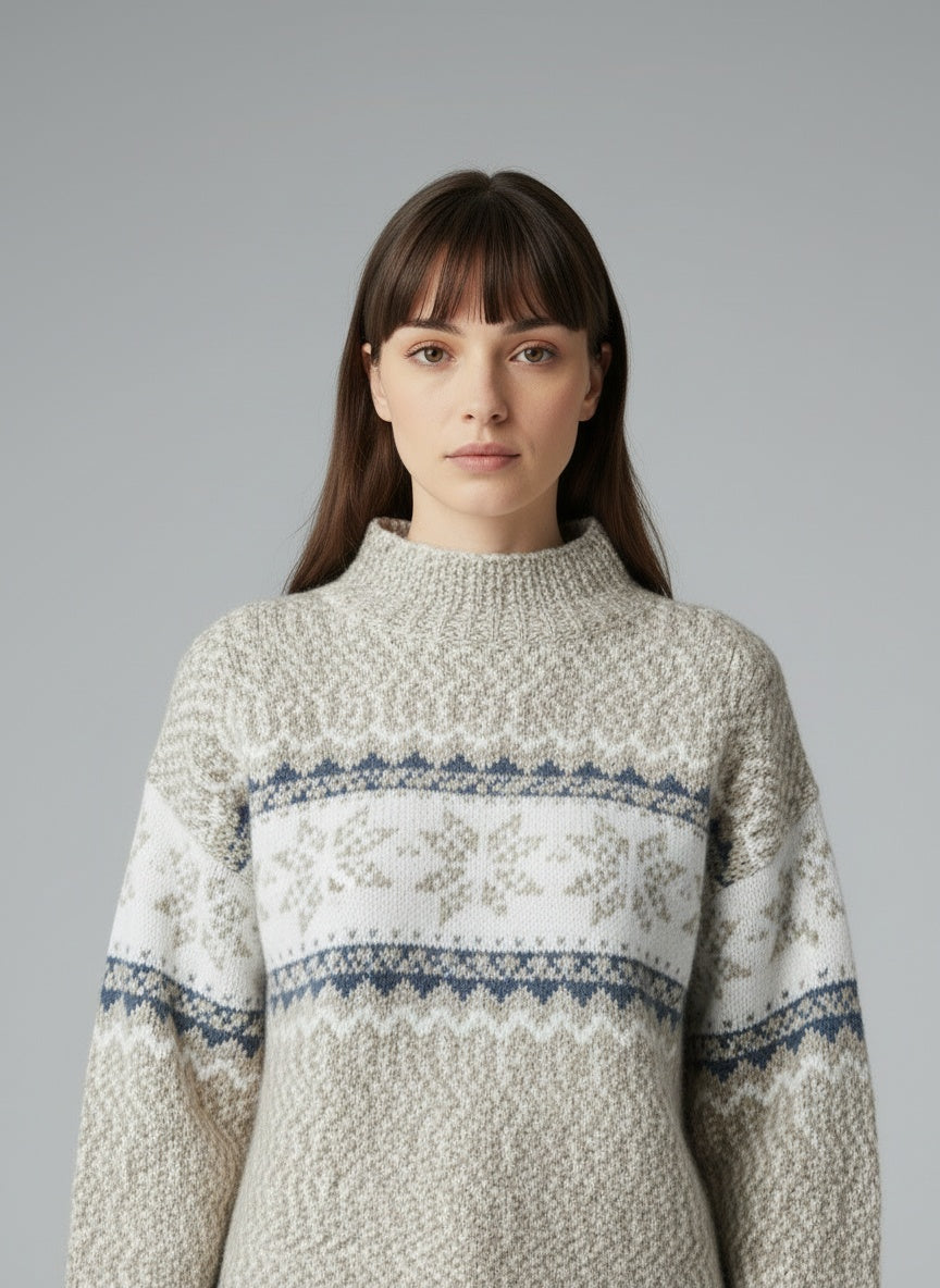 Close-up of the model wearing Helena - Bequemer Elegant Pullover