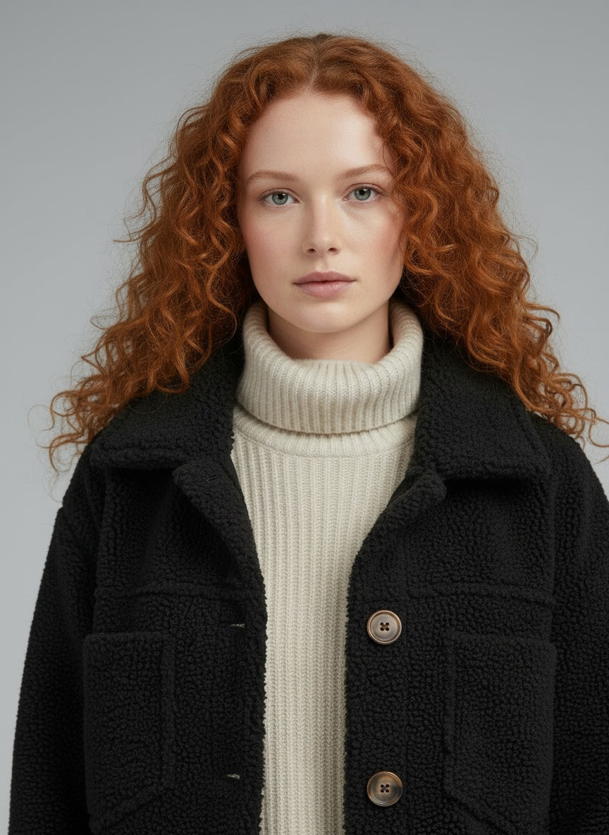 Close-up of the model wearing LuKa - Stilvolle Herbstjacke