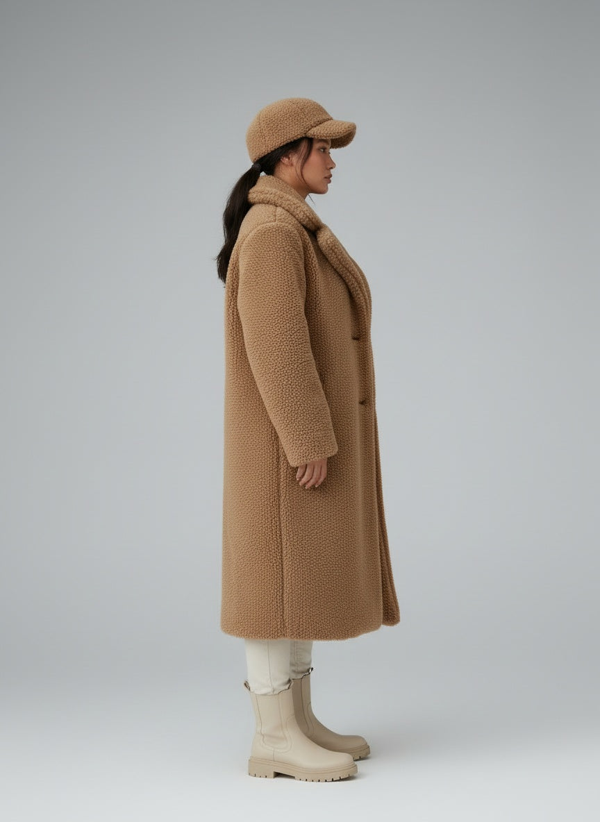 Side profile of the model wearing Jessica - Teddy Jacke