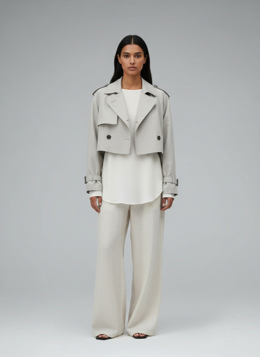 Full body view of the model wearing City Sleek | Stadtrischer Trenchcoat