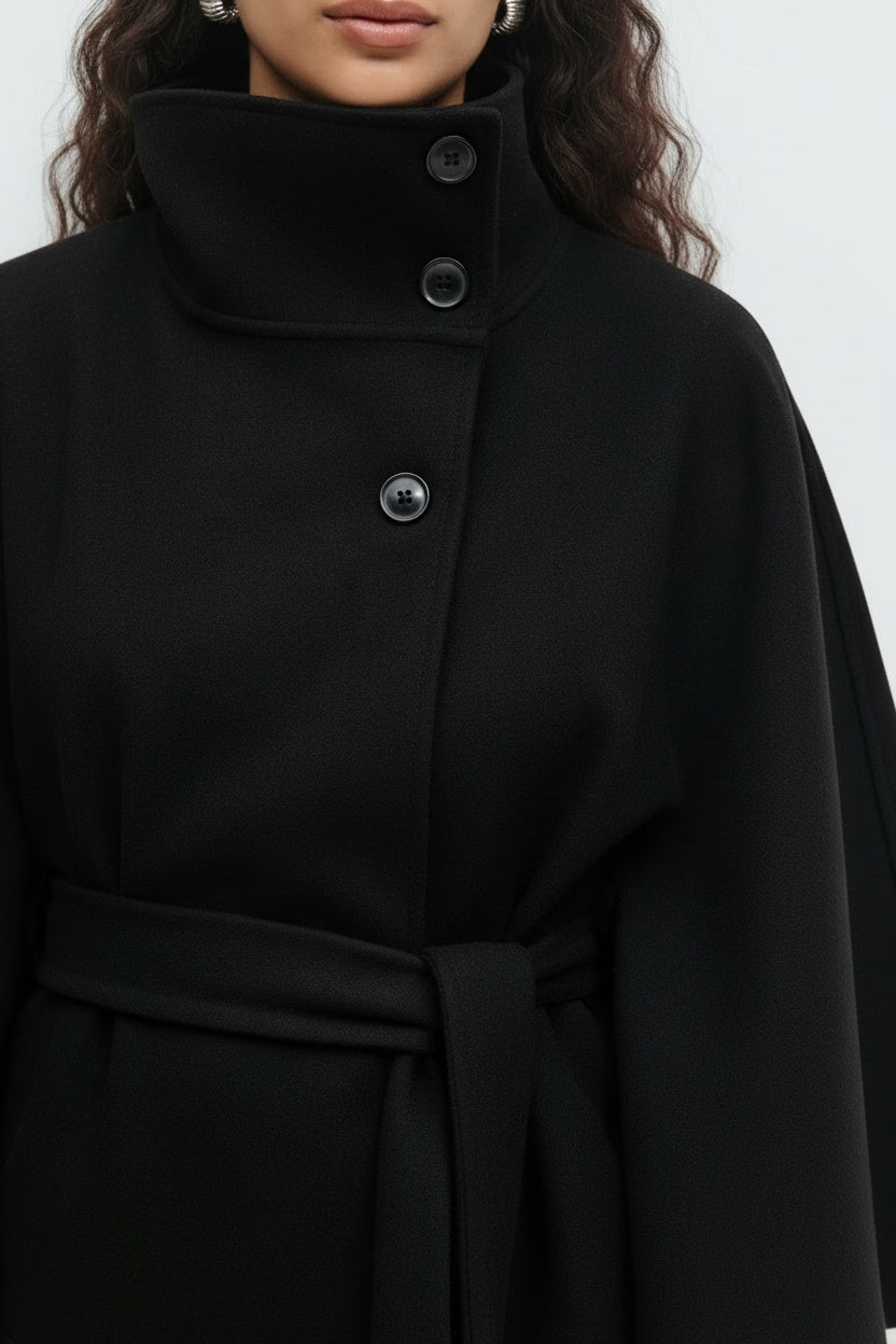 Detail shot of Lara™ | Cape-Mantel mit Taillengürtel & Stehkragen