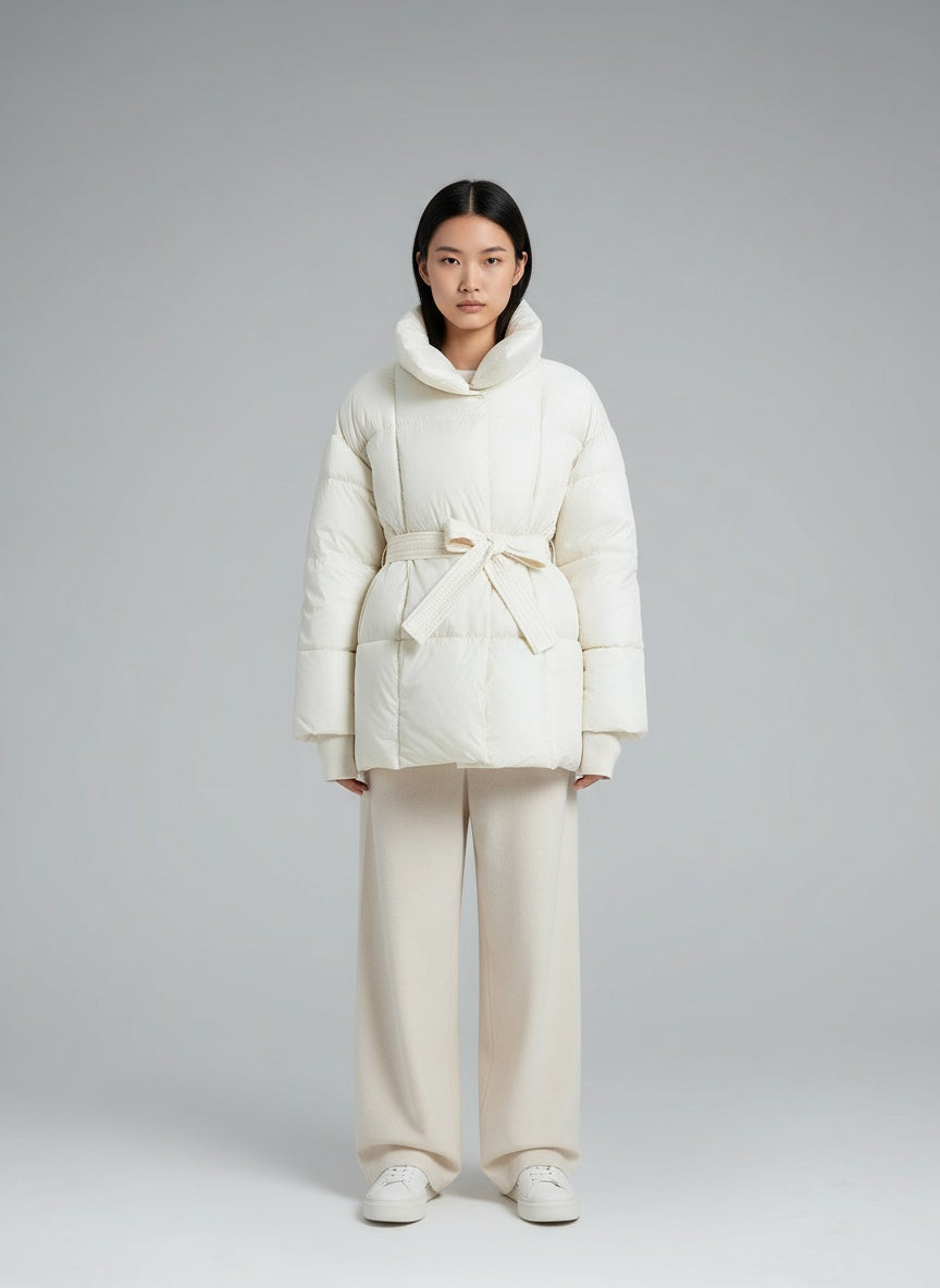 Full body view of the model wearing Anneliese | Steppjacke mit Gürtel