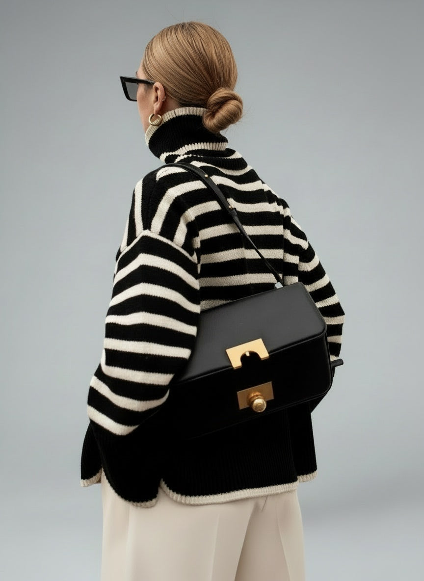 Back pose of the model wearing Liana™ | Stilvoller Casual-Pullover