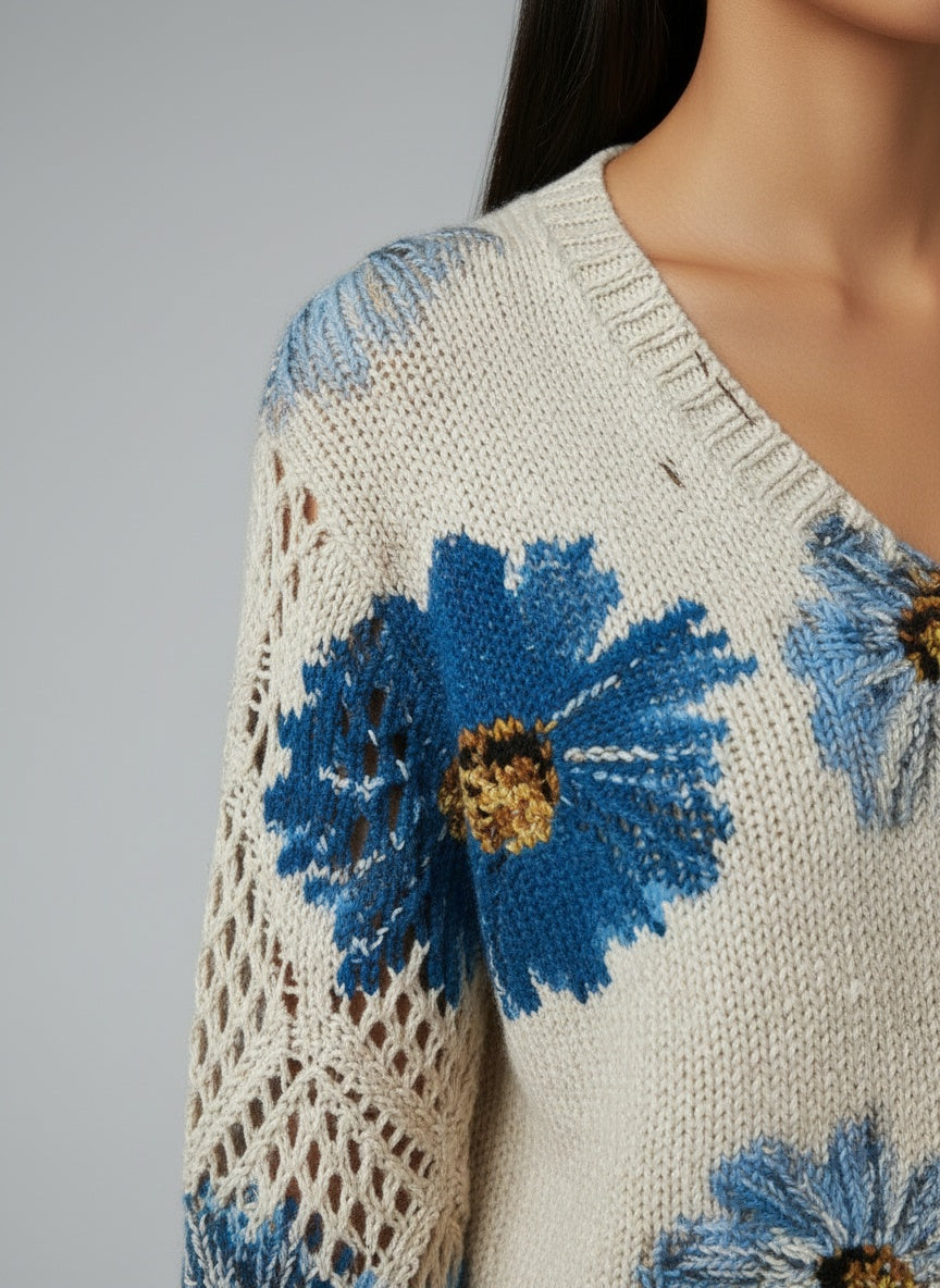 Detail shot of Annelies™ | Elegante Pullover mit Blumenmuster