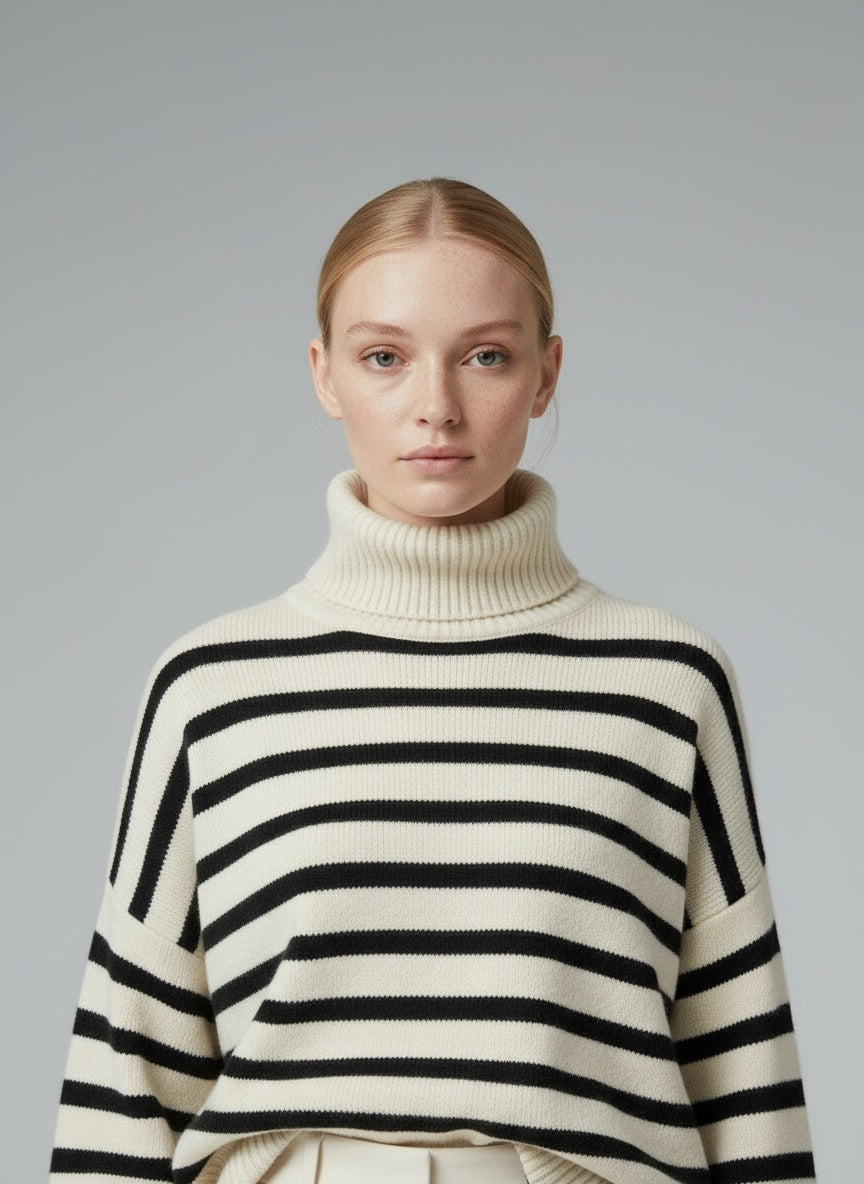 Close-up of the model wearing Liana™ | Stilvoller Casual-Pullover