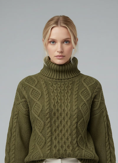 Close-up of the model wearing Sophie | Eleganter Rollkragenpullover