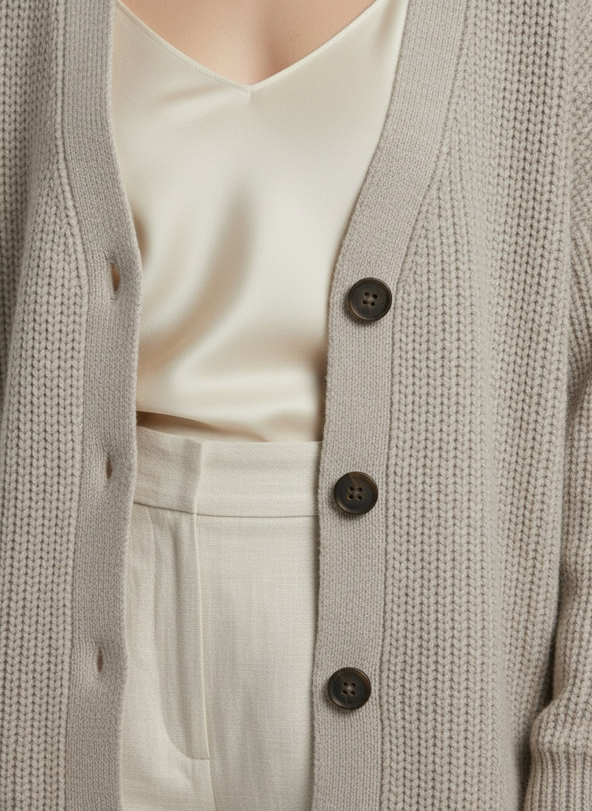 Detail shot of Lina™ | Gerippte Strickjacke mit Knöpfen