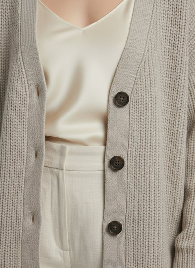 Detail shot of Lina™ | Gerippte Strickjacke mit Knöpfen