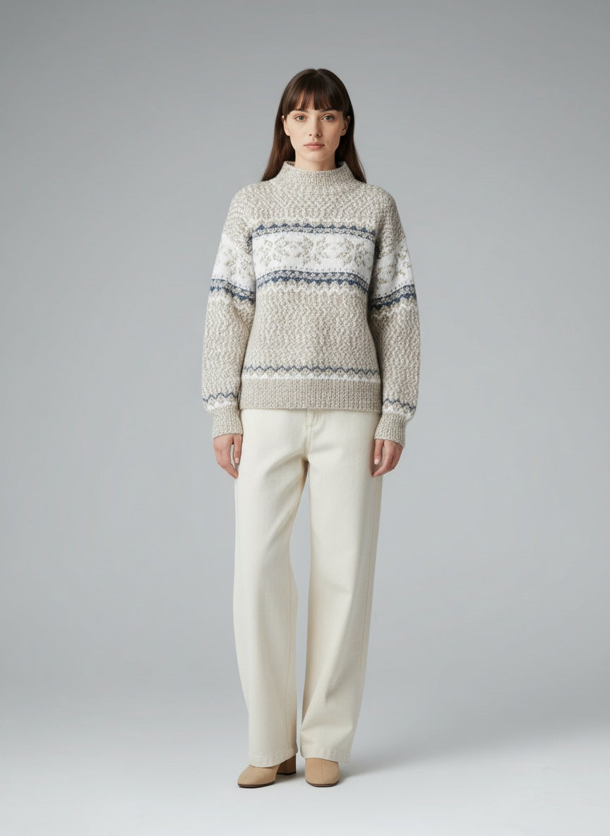 Full body view of the model wearing Helena - Bequemer Elegant Pullover