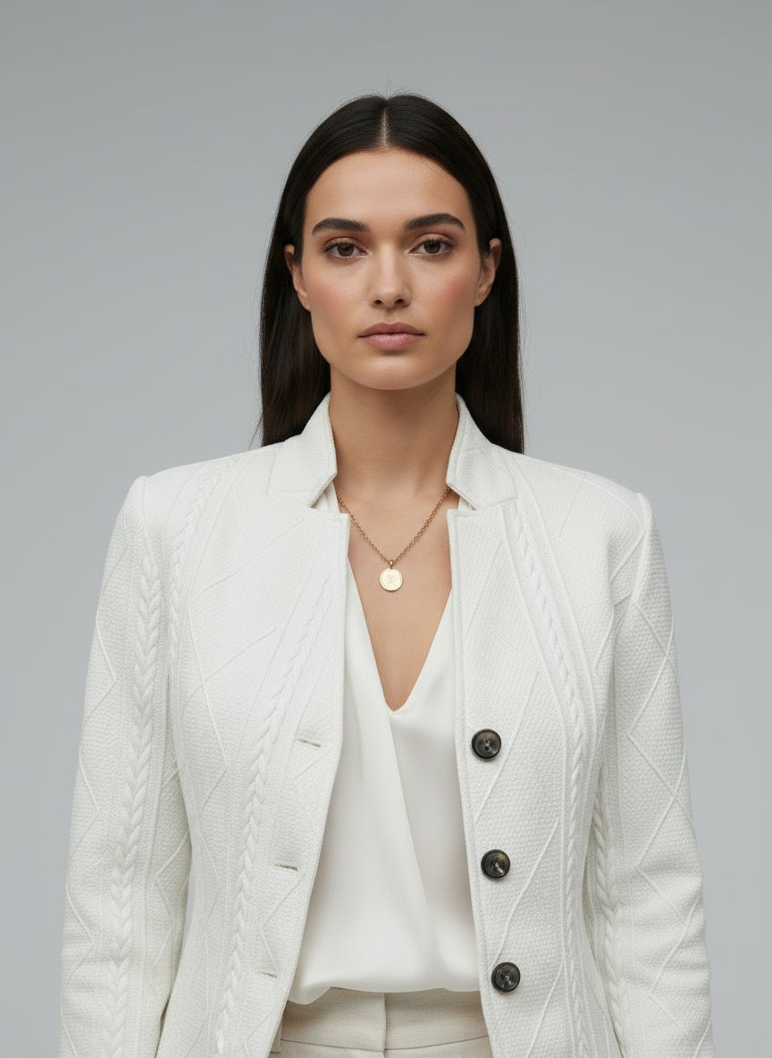 Close-up of the model wearing Olivia | Blazer mit eleganten Details