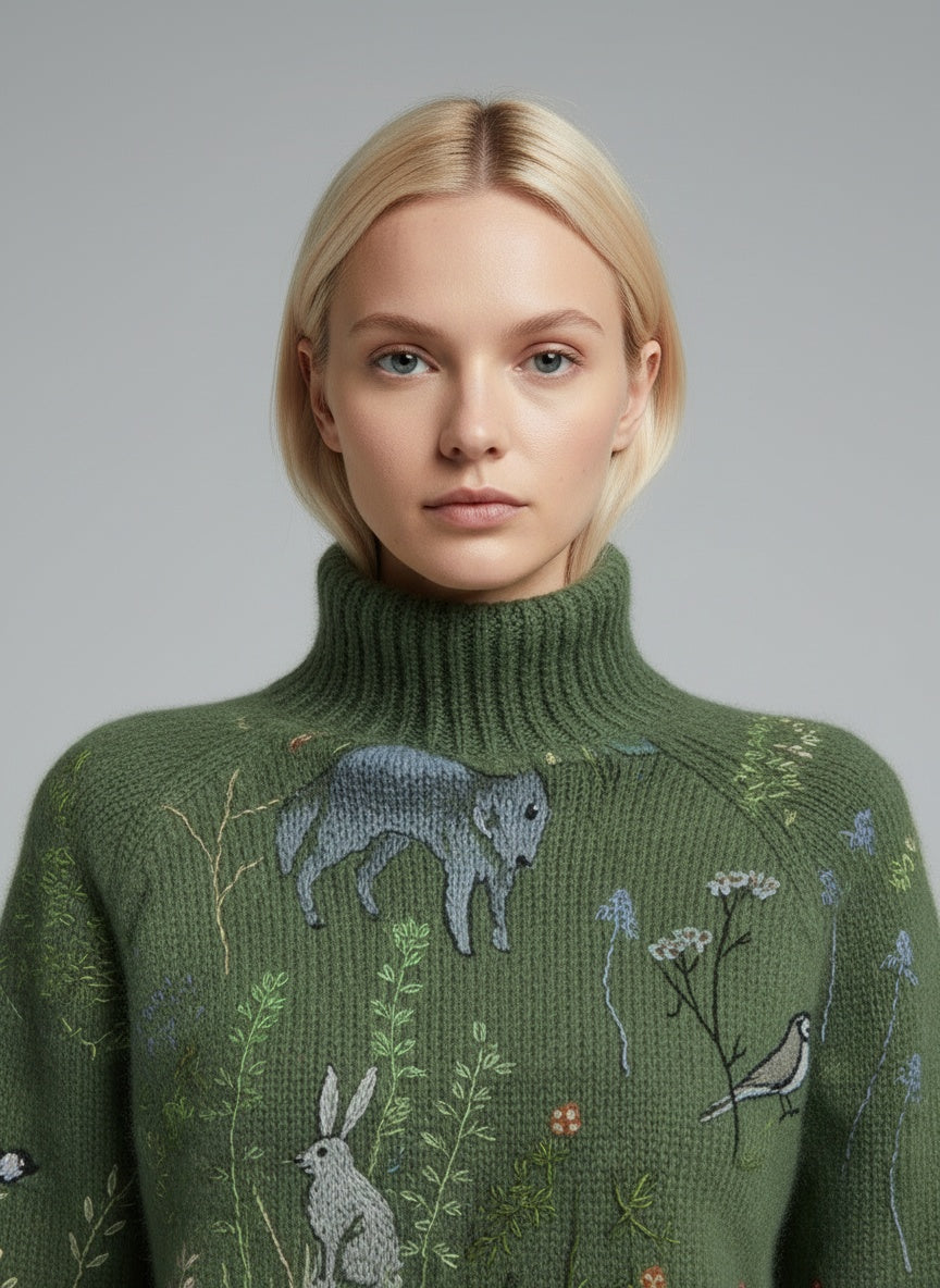 Close-up of the model wearing Ashley | Warme und Elegante Rollkragenpullover