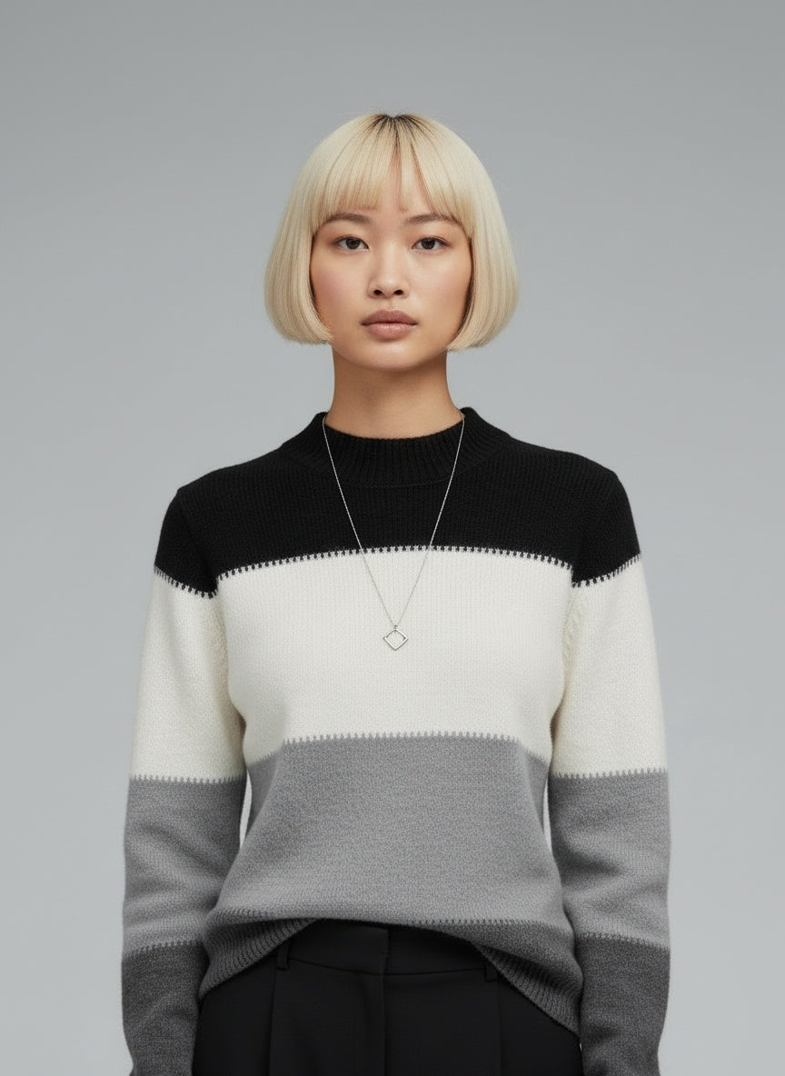 Close-up of the model wearing Elina | Leger und Eleganter Pullover